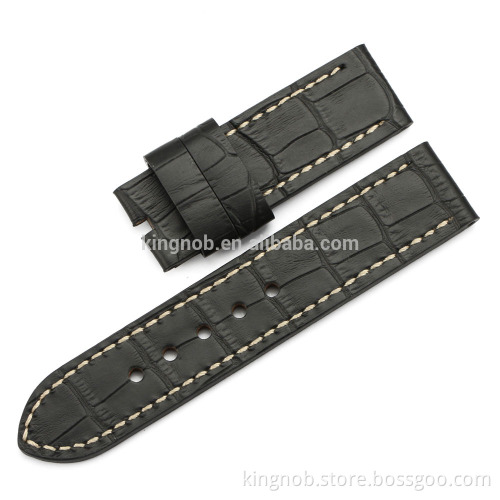 24mm genuine calf leather alligator grain watch band for panerai watch strap stainless steel watch band leather watch strap
